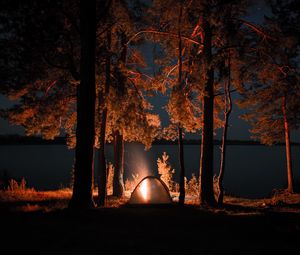 Preview wallpaper tent, campfire, camping, night, nature