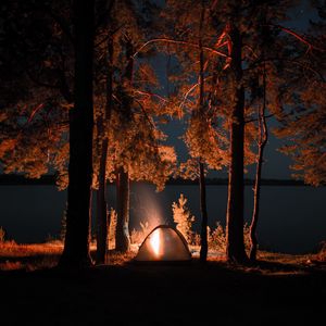 Preview wallpaper tent, campfire, camping, night, nature