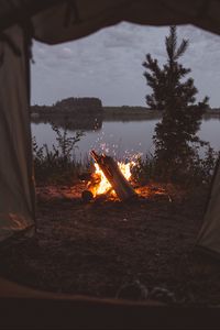 Preview wallpaper tent, campfire, camping, fire, sparks