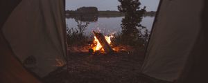 Preview wallpaper tent, campfire, camping, fire, sparks