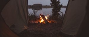 Preview wallpaper tent, campfire, camping, fire, sparks