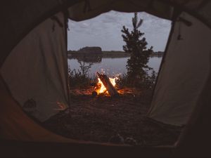 Preview wallpaper tent, campfire, camping, fire, sparks