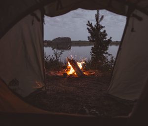 Preview wallpaper tent, campfire, camping, fire, sparks