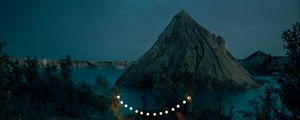 Preview wallpaper tent, camping, campfire, garland, rocks