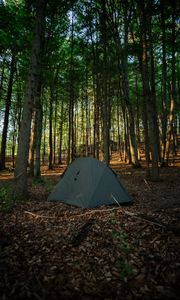 Preview wallpaper tent, camping, forest, trees