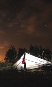 Preview wallpaper tent, camping, forest, night, nature