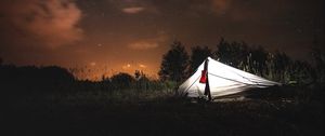 Preview wallpaper tent, camping, forest, night, nature