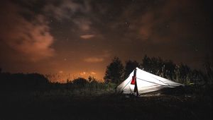 Preview wallpaper tent, camping, forest, night, nature