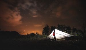 Preview wallpaper tent, camping, forest, night, nature