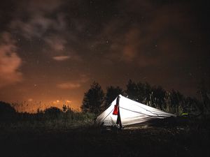 Preview wallpaper tent, camping, forest, night, nature