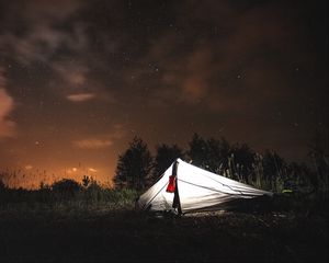 Preview wallpaper tent, camping, forest, night, nature