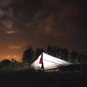 Preview wallpaper tent, camping, forest, night, nature