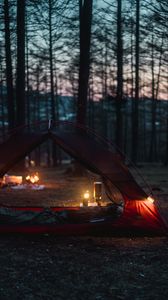 Preview wallpaper tent, camping, forest, nature