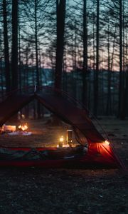 Preview wallpaper tent, camping, forest, nature