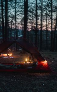 Preview wallpaper tent, camping, forest, nature