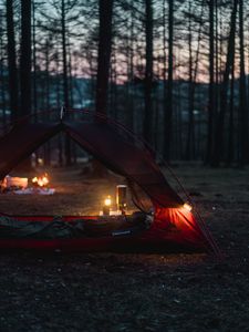 Preview wallpaper tent, camping, forest, nature