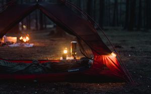 Preview wallpaper tent, camping, forest, nature