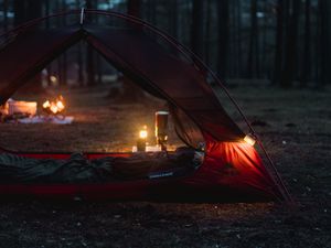 Preview wallpaper tent, camping, forest, nature