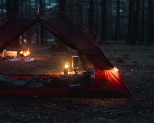 Preview wallpaper tent, camping, forest, nature