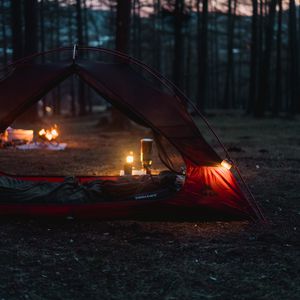 Preview wallpaper tent, camping, forest, nature