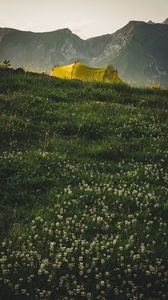 Preview wallpaper tent, camping, mountains, grass, nature