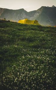 Preview wallpaper tent, camping, mountains, grass, nature