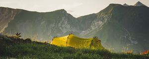 Preview wallpaper tent, camping, mountains, grass, nature