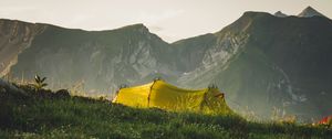 Preview wallpaper tent, camping, mountains, grass, nature