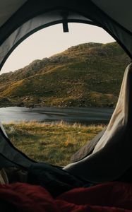 Preview wallpaper tent, camping, mountains, nature, river