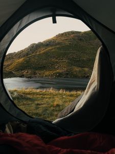 Preview wallpaper tent, camping, mountains, nature, river