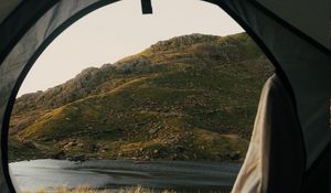 Preview wallpaper tent, camping, mountains, nature, river