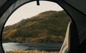 Preview wallpaper tent, camping, mountains, nature, river