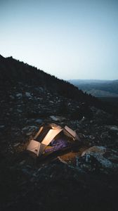 Preview wallpaper tent, camping, mountains, nature, night