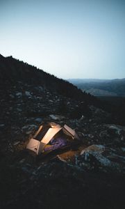 Preview wallpaper tent, camping, mountains, nature, night