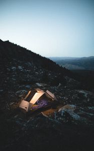 Preview wallpaper tent, camping, mountains, nature, night