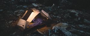 Preview wallpaper tent, camping, mountains, nature, night