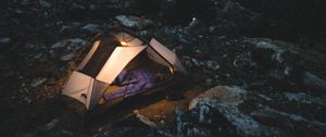 Preview wallpaper tent, camping, mountains, nature, night