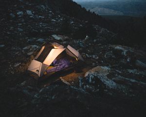 Preview wallpaper tent, camping, mountains, nature, night