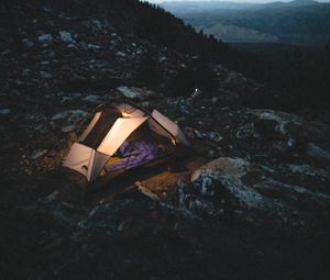 Preview wallpaper tent, camping, mountains, nature, night
