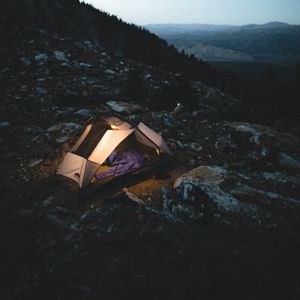 Preview wallpaper tent, camping, mountains, nature, night