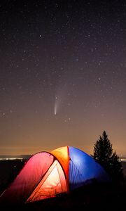 Preview wallpaper tent, camping, mountains, nature, night, starry sky