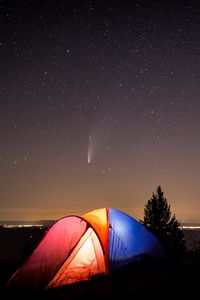 Preview wallpaper tent, camping, mountains, nature, night, starry sky