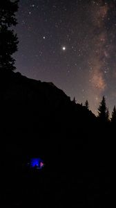 Preview wallpaper tent, camping, mountains, nature, night, stars