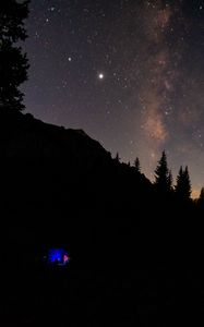 Preview wallpaper tent, camping, mountains, nature, night, stars