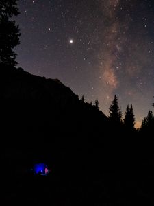 Preview wallpaper tent, camping, mountains, nature, night, stars