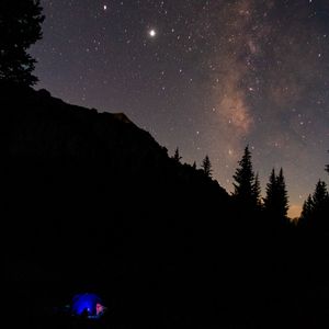 Preview wallpaper tent, camping, mountains, nature, night, stars