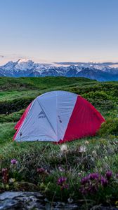 Preview wallpaper tent, camping, mountains, lawn, nature