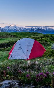 Preview wallpaper tent, camping, mountains, lawn, nature