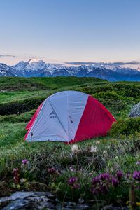 Preview wallpaper tent, camping, mountains, lawn, nature