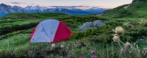 Preview wallpaper tent, camping, mountains, lawn, nature